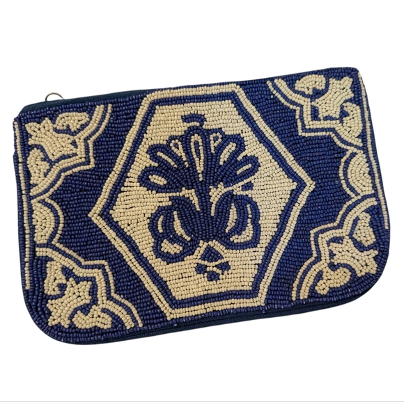 Cotton On Handbags - Cotton On Vintage‎ Inspired Blue White Beaded Clutch Bag
